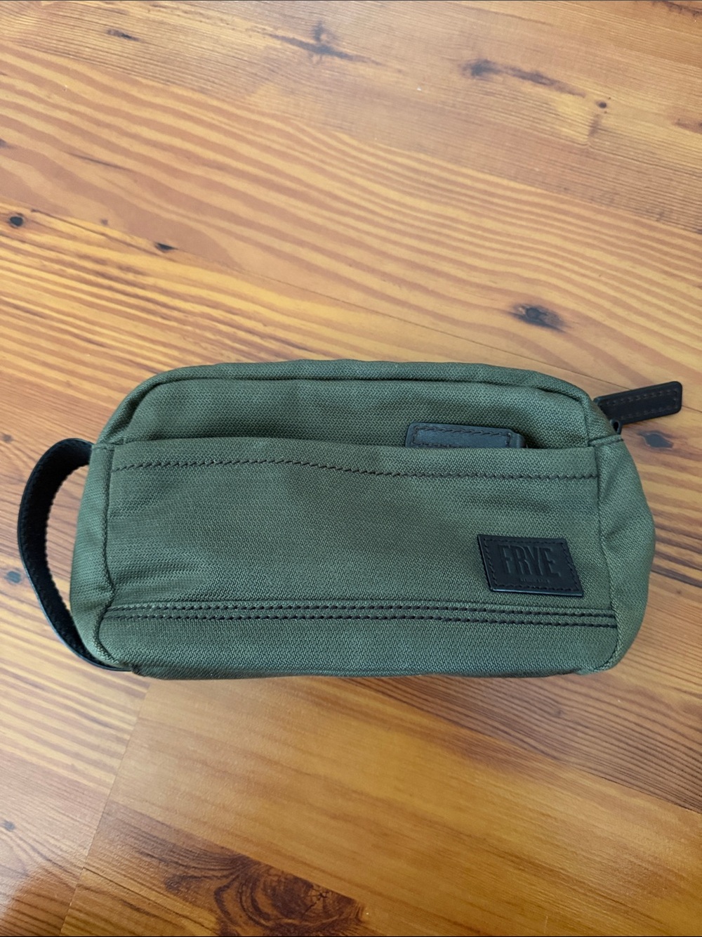 Frye Olive Canvas Carter Dopp Kit with Leather trim
